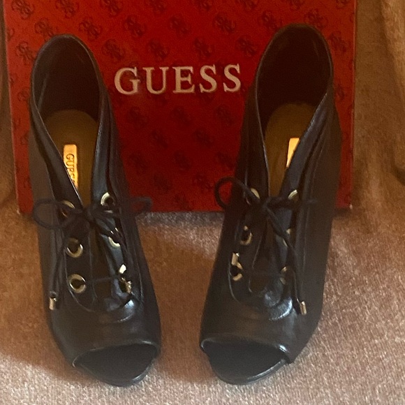Guess Black Leather Open-toe Booties- Sz 8 - Picture 2 of 4